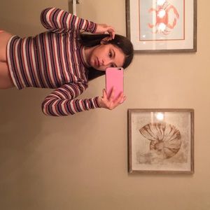 Striped cropped long sleeve semi turtleneck